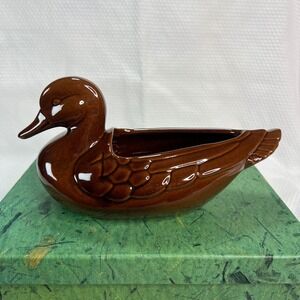 Frankoma Pottery Duck Planter 208A Brown Satin Glaze Vintage Mid Century Modern